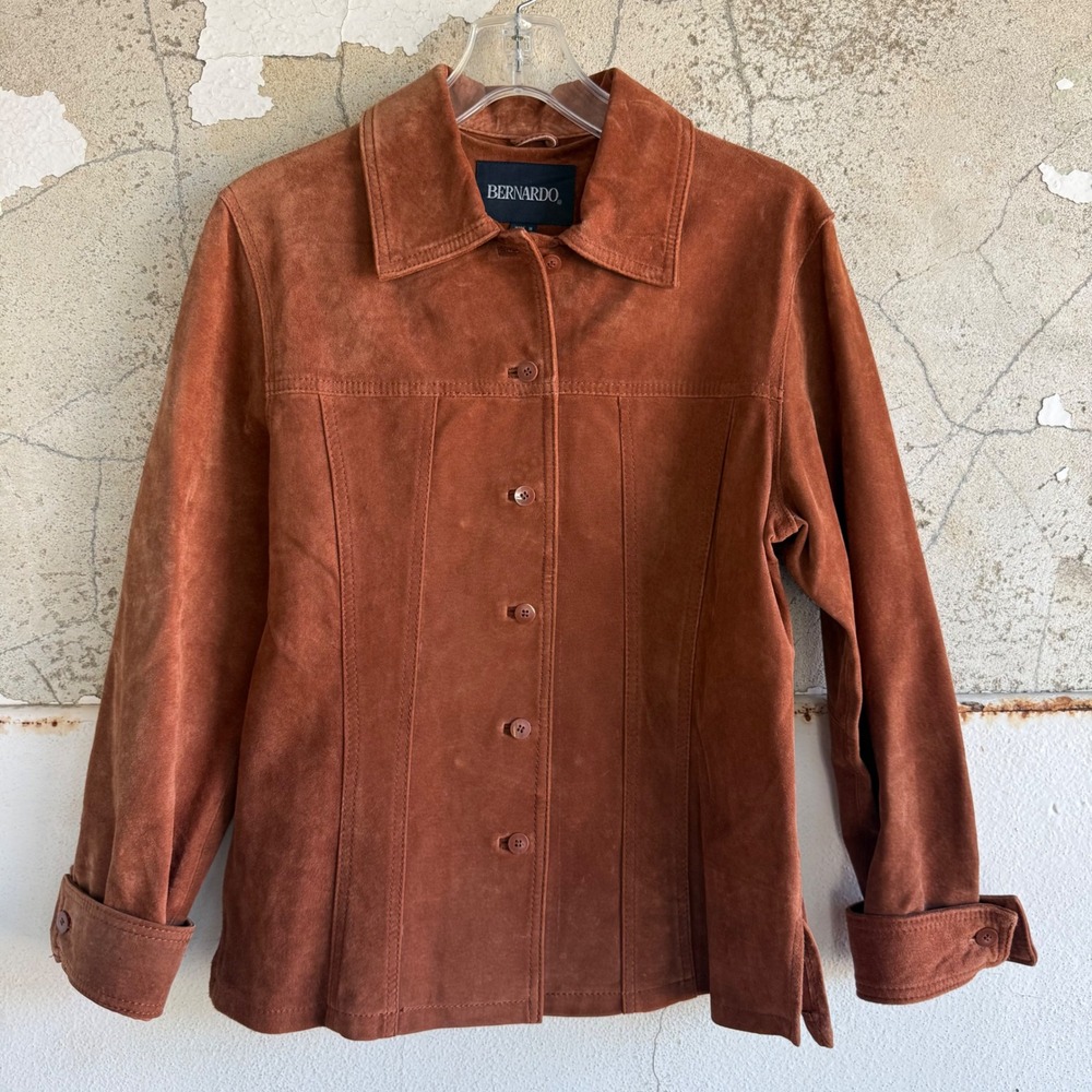 Vintage Suede Leather Jacket 90s Western Boho Rust Cognac Bernardo Womens M